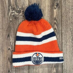EDMONTON OILERS 2016 NHL HERITAGE CLASSIC REEBOK CUFFED POM KNIT HAT TOQUE